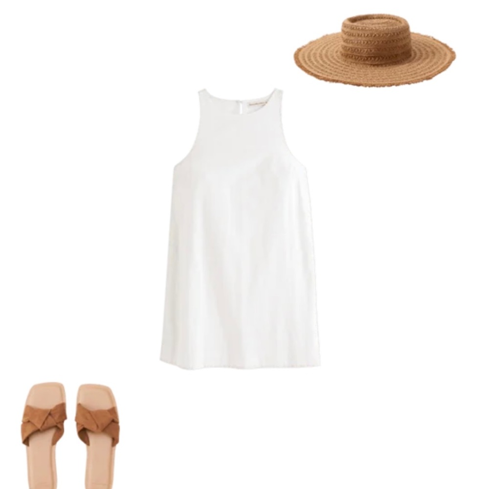 COPY - White High-Neck Linen-Blend Mini Dress